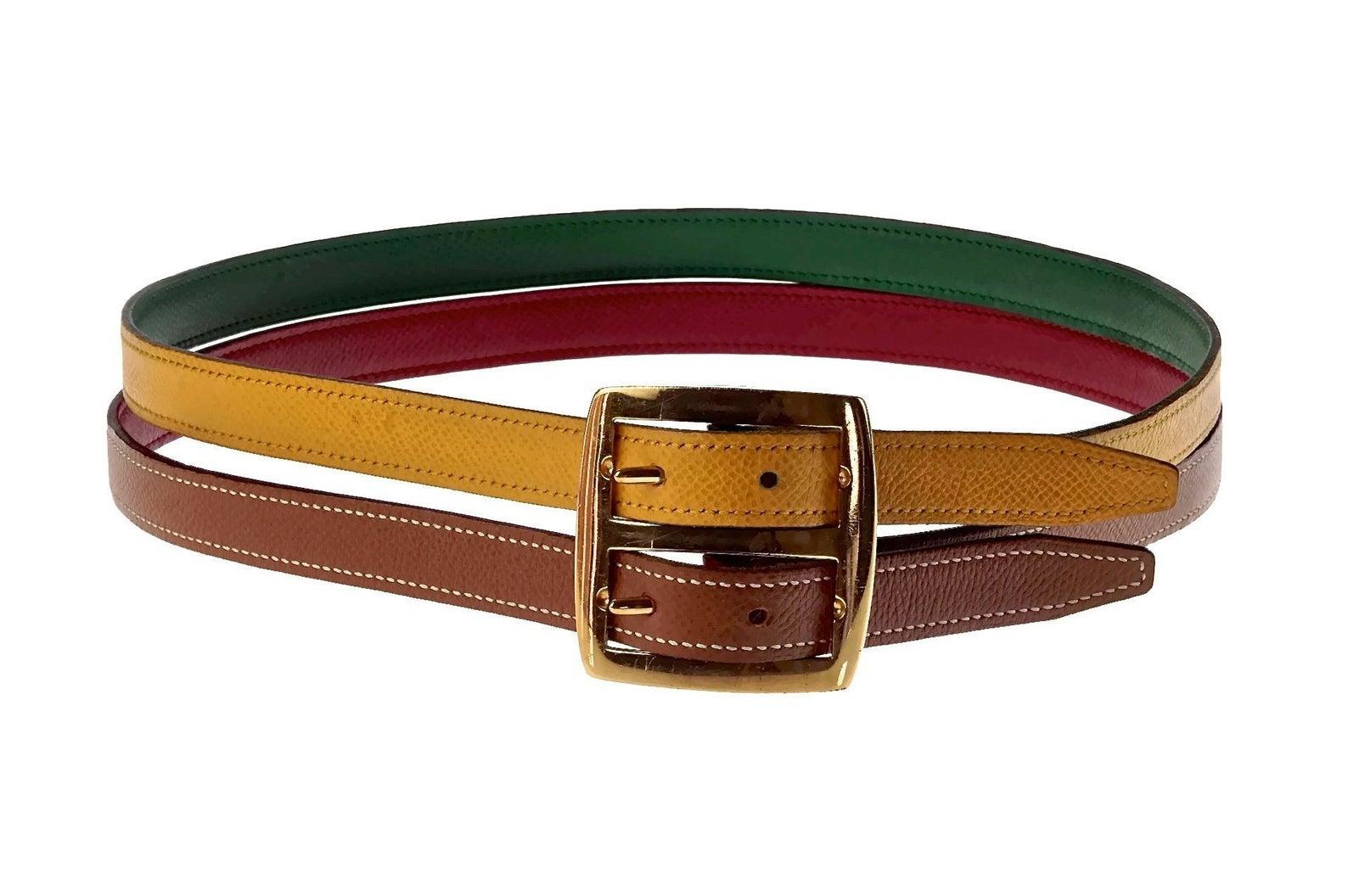 Vintage HERMES Reversible Pop Color Double Strap Belt In Excellent Condition For Sale In Kingersheim, Alsace