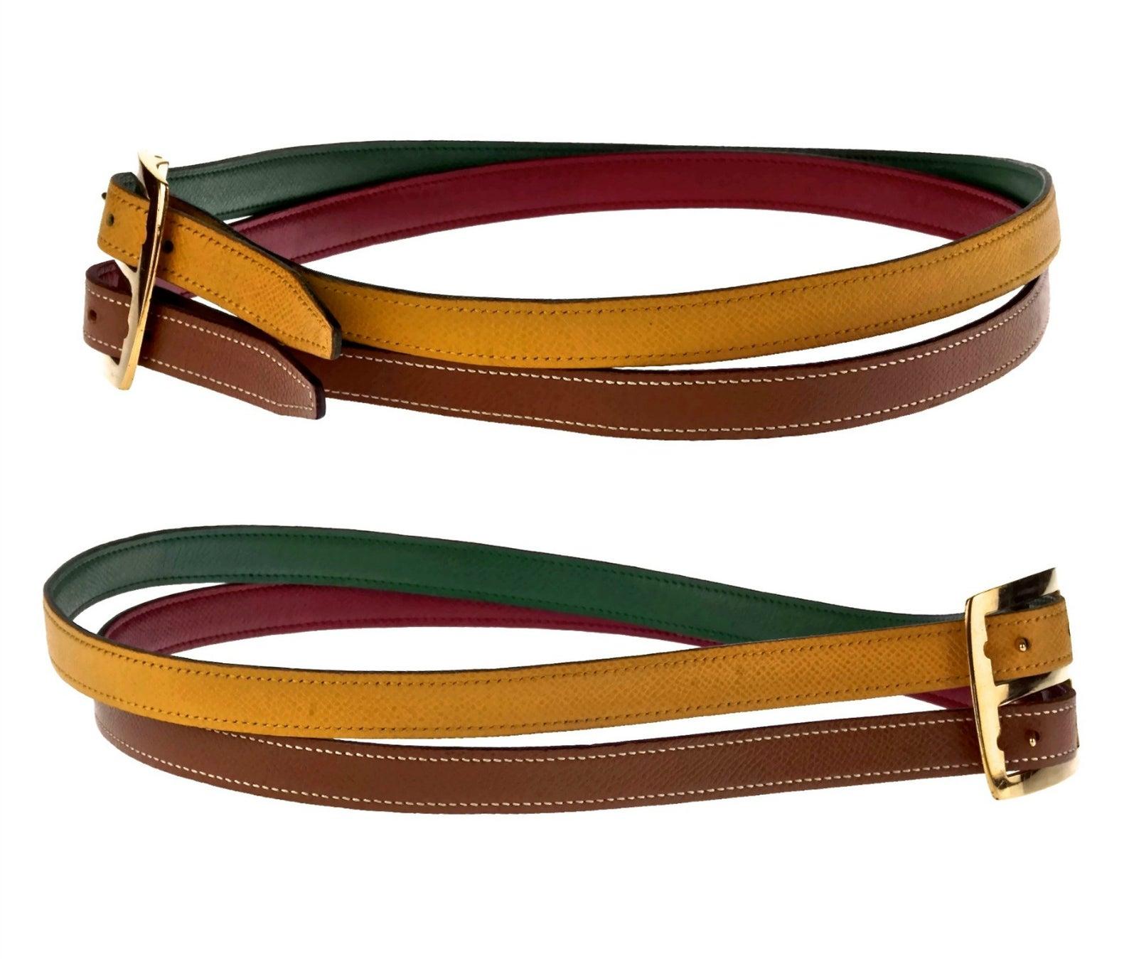 Women's or Men's Vintage HERMES Reversible Pop Color Double Strap Belt For Sale