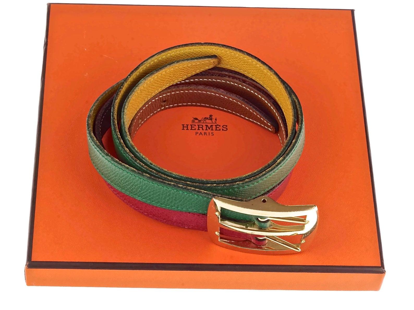 Vintage HERMES Reversible Pop Color Double Strap Belt For Sale 4