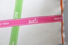 Vintage Hermès Ribbons ‘Bolduc’ Silk Scarf and Irish Linen Cushion Pillow Blue