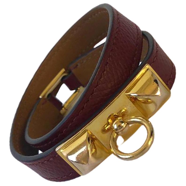 Vintage Hermès Rivale Double Tour Bracelet Epsom Leather For Sale