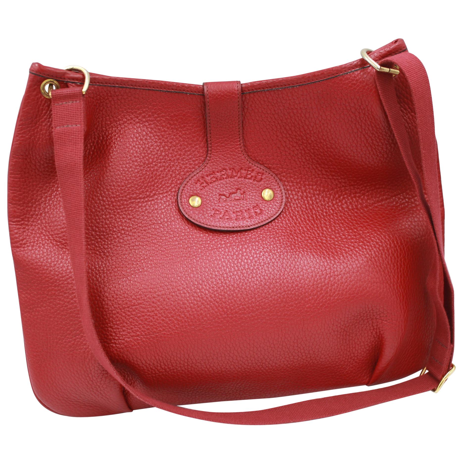 Vintage Hermes Rodeo Handbag in Red Grained Leather