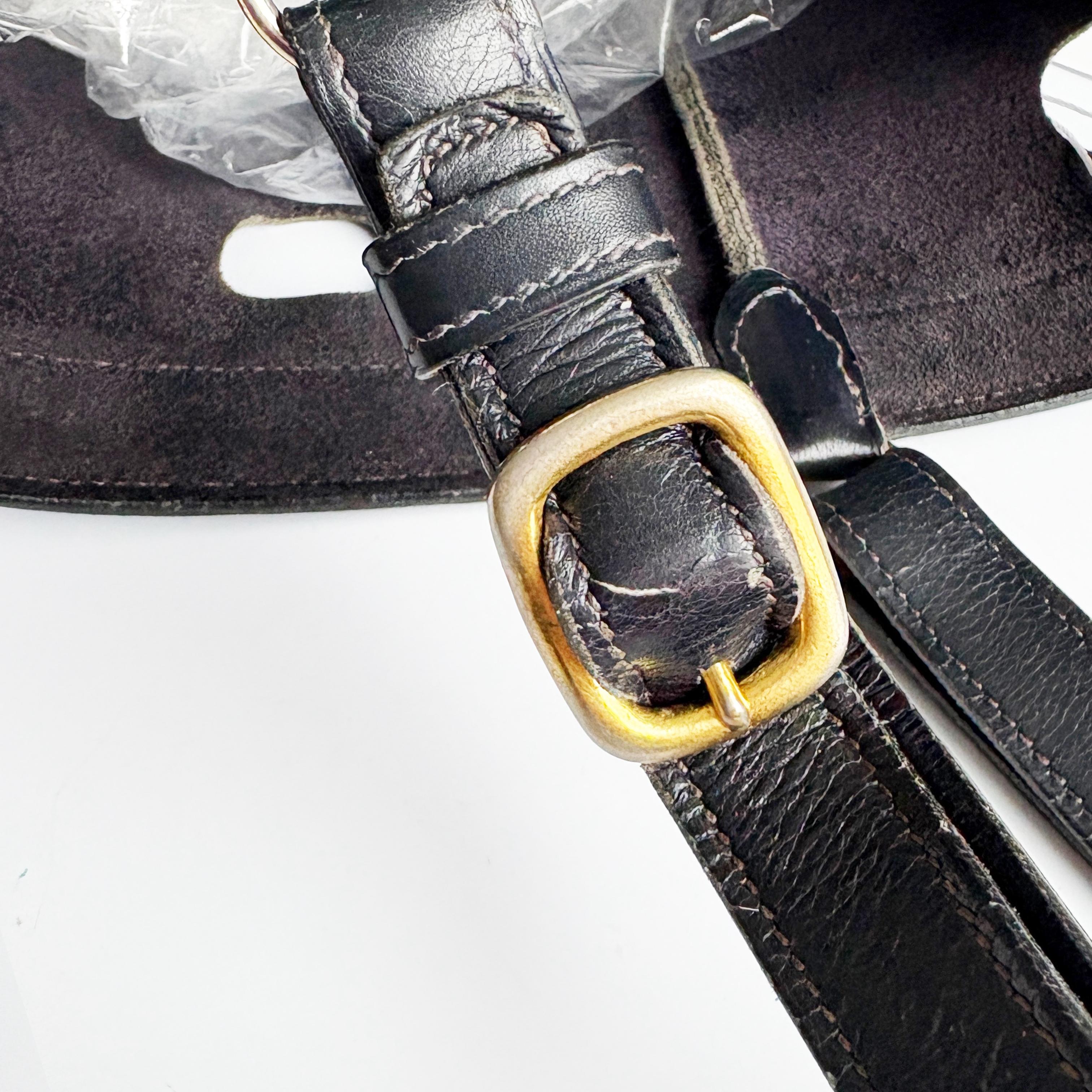 Hermes Sac de Mangeoire Bag Tote Box Noir Cuir de veau Feed Bucket Bag Vintage en vente 8