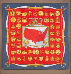 Vintage Hermès Scarf in Celebration of the U.S. Bicentennial in Red