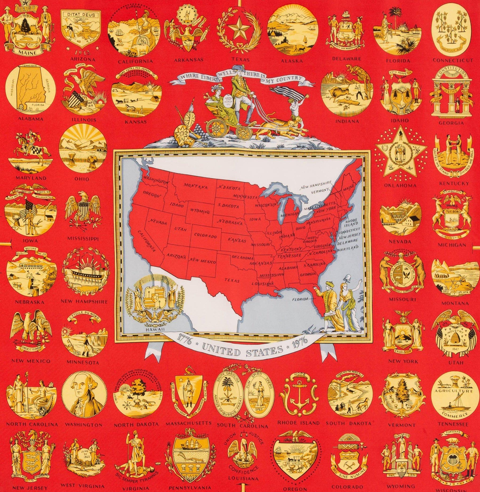 Vintage Hermès Scarf in Celebration of the U.S. Bicentennial in Red In Good Condition In Colorado Springs, CO