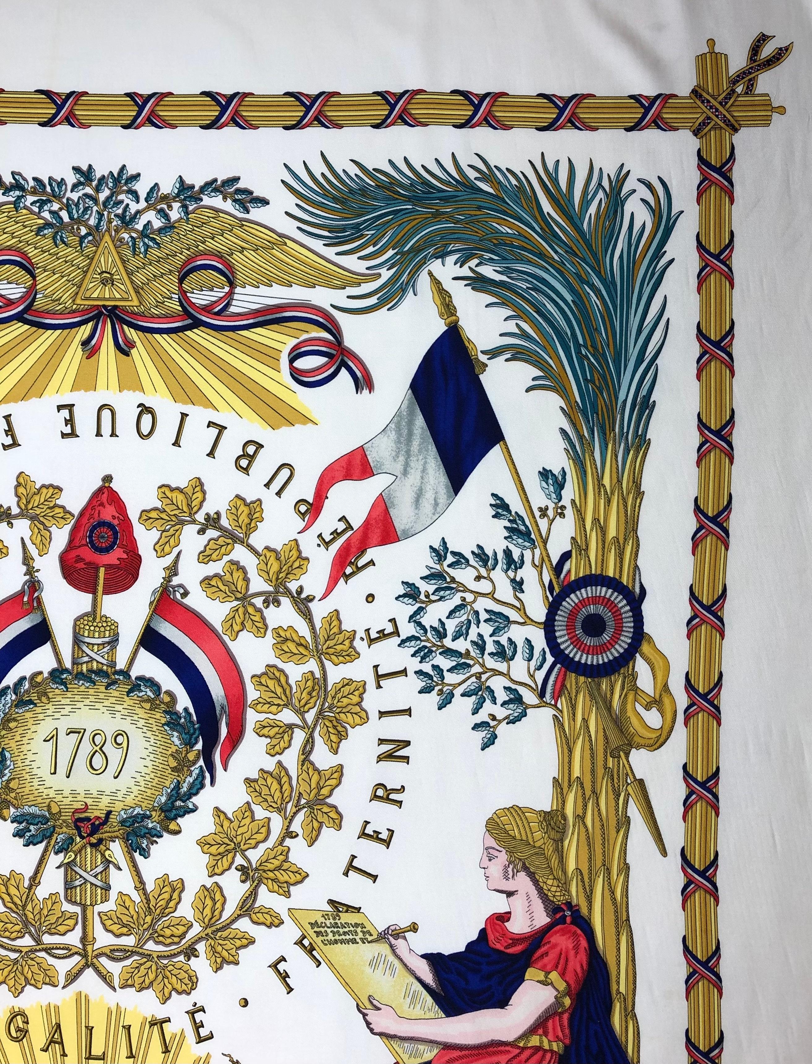 Silk Vintage Hermes Scarf Wall Art Commemorative of the French Revolution, 1789