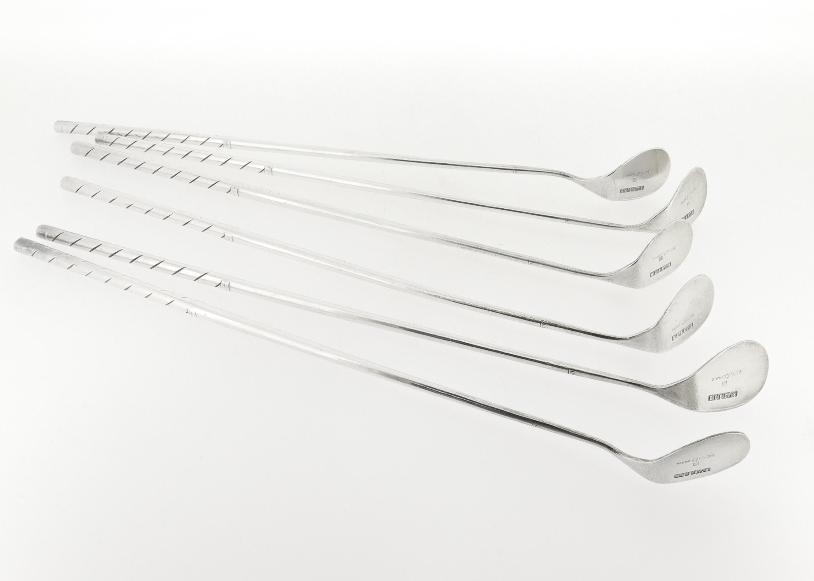 Vintage Hermès Set of 6 Silver Plated Mini Golf Clubs Cocktail Stirrers For Sale 4