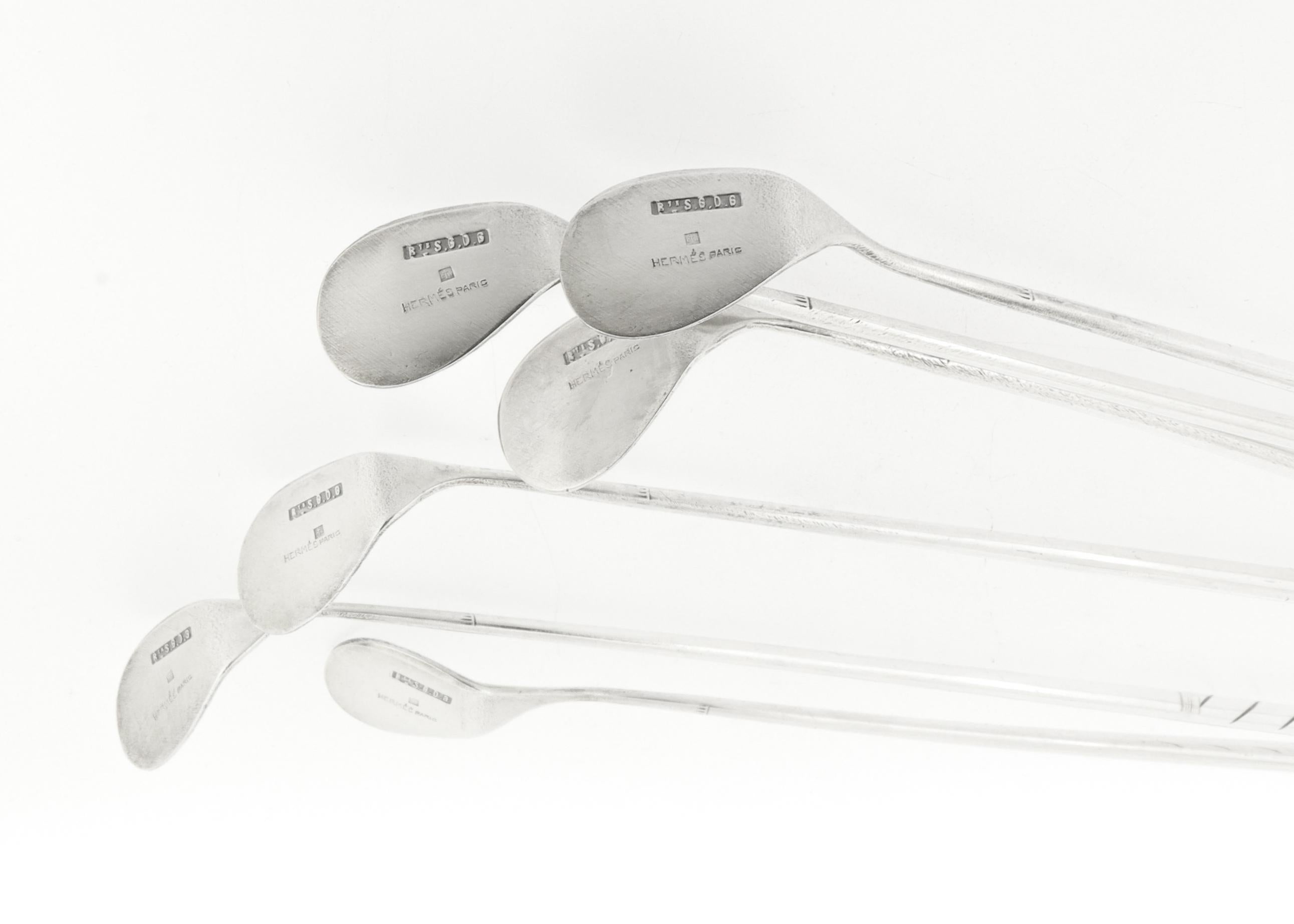 Vintage Hermès Set of 6 Silver Plated Mini Golf Clubs Cocktail Stirrers For Sale 6