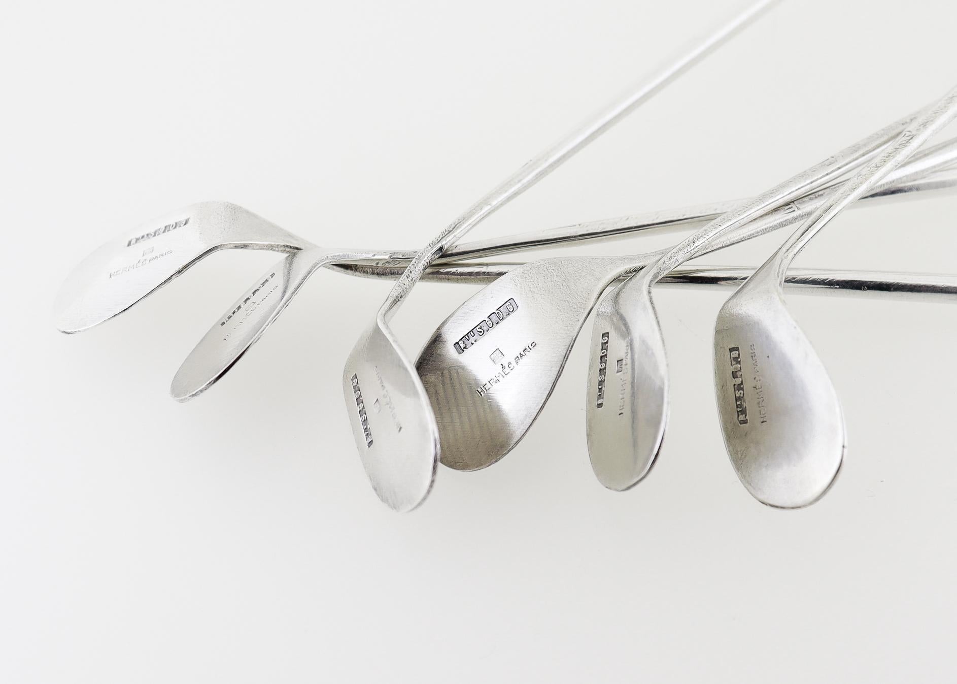 Vintage Hermès Set of 6 Silver Plated Mini Golf Clubs Cocktail Stirrers For Sale 7