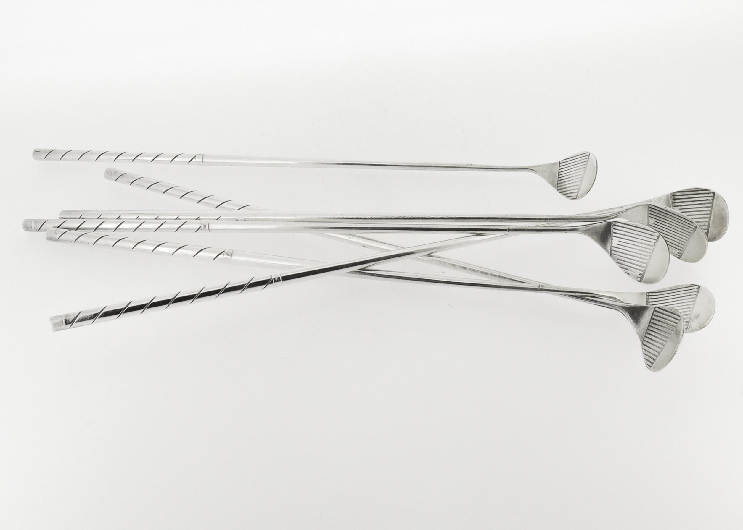 Modern Vintage Hermès Set of 6 Silver Plated Mini Golf Clubs Cocktail Stirrers For Sale