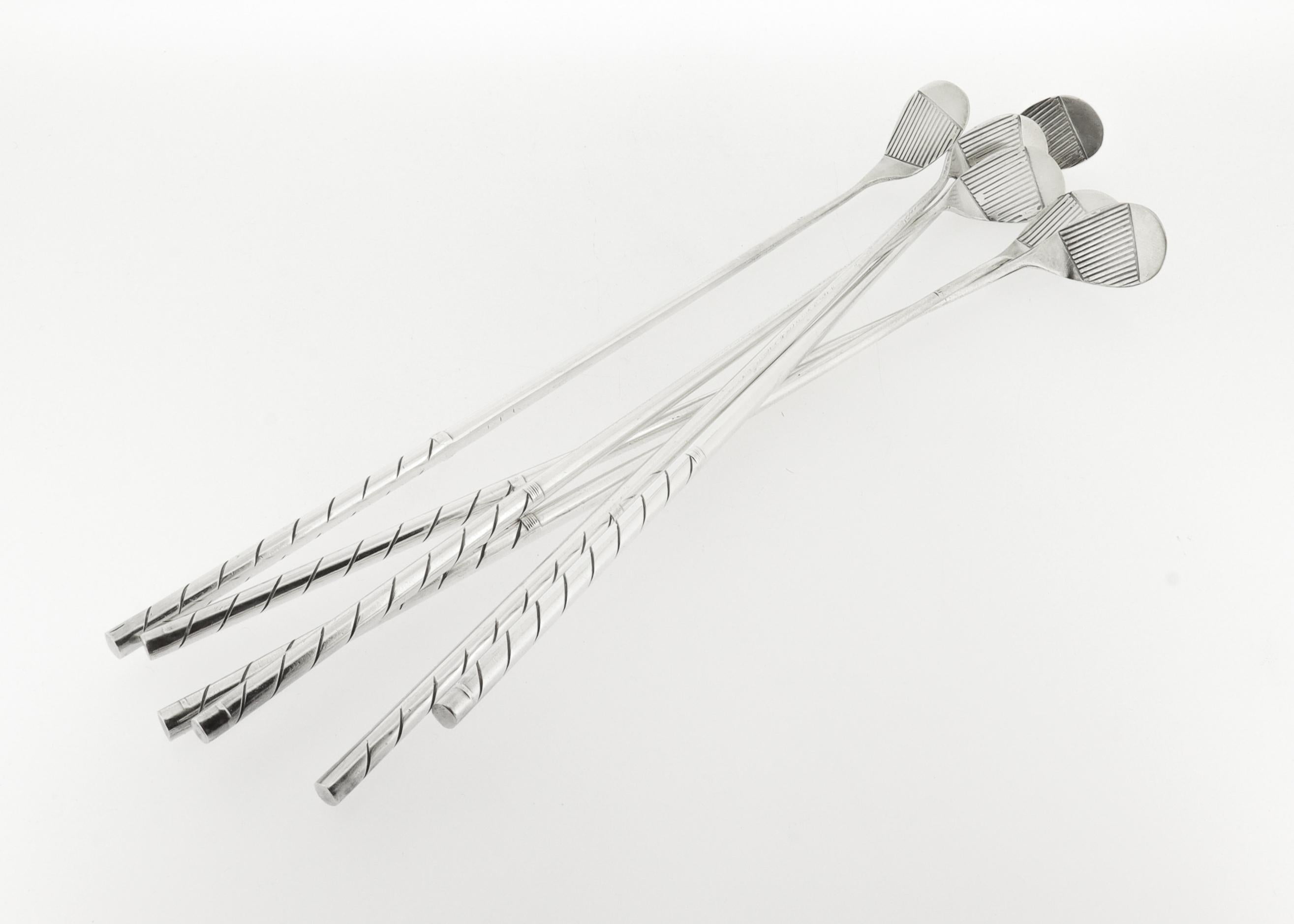 French Vintage Hermès Set of 6 Silver Plated Mini Golf Clubs Cocktail Stirrers For Sale
