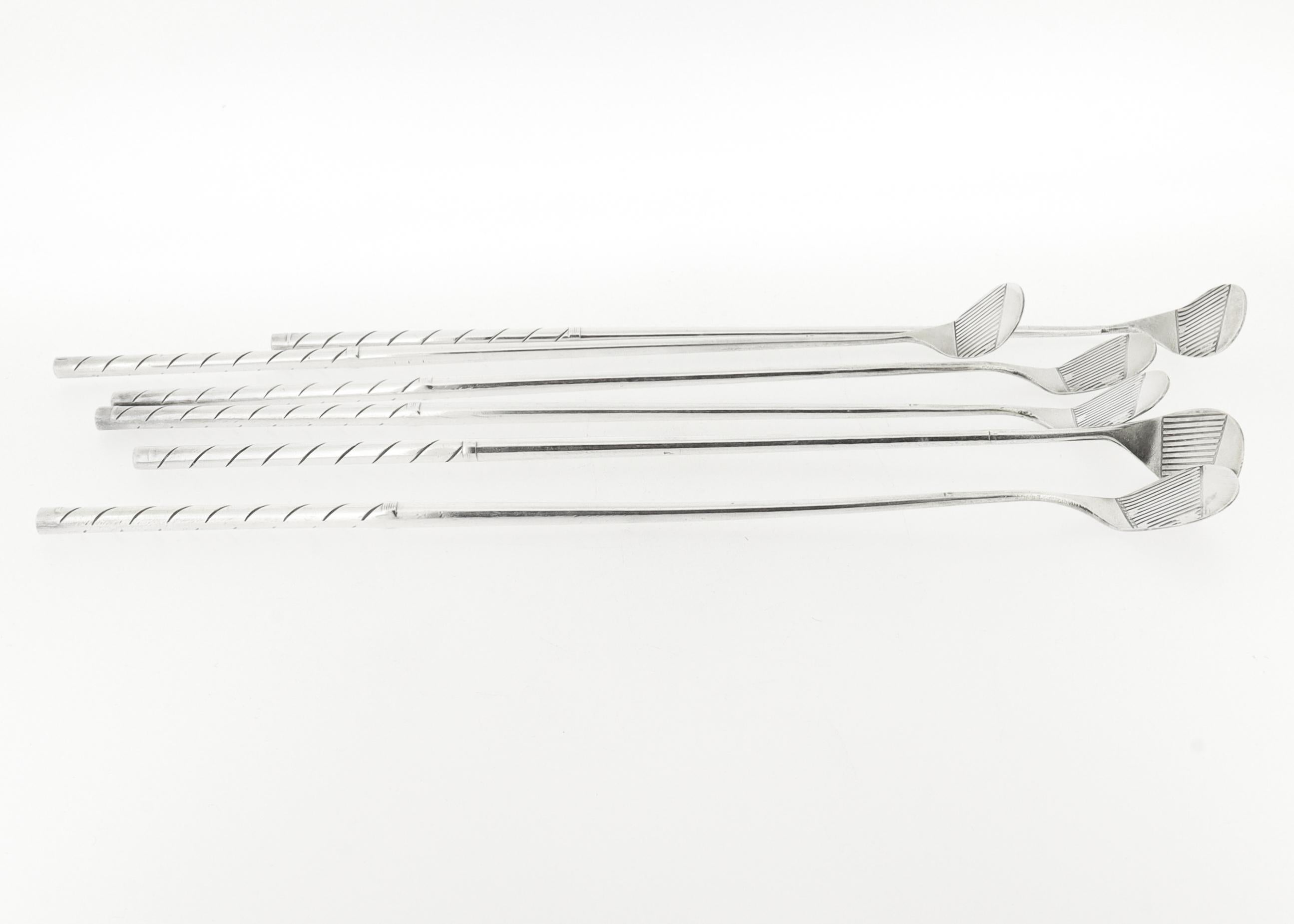 Vintage Hermès Set of 6 Silver Plated Mini Golf Clubs Cocktail Stirrers In Good Condition For Sale In Philadelphia, PA