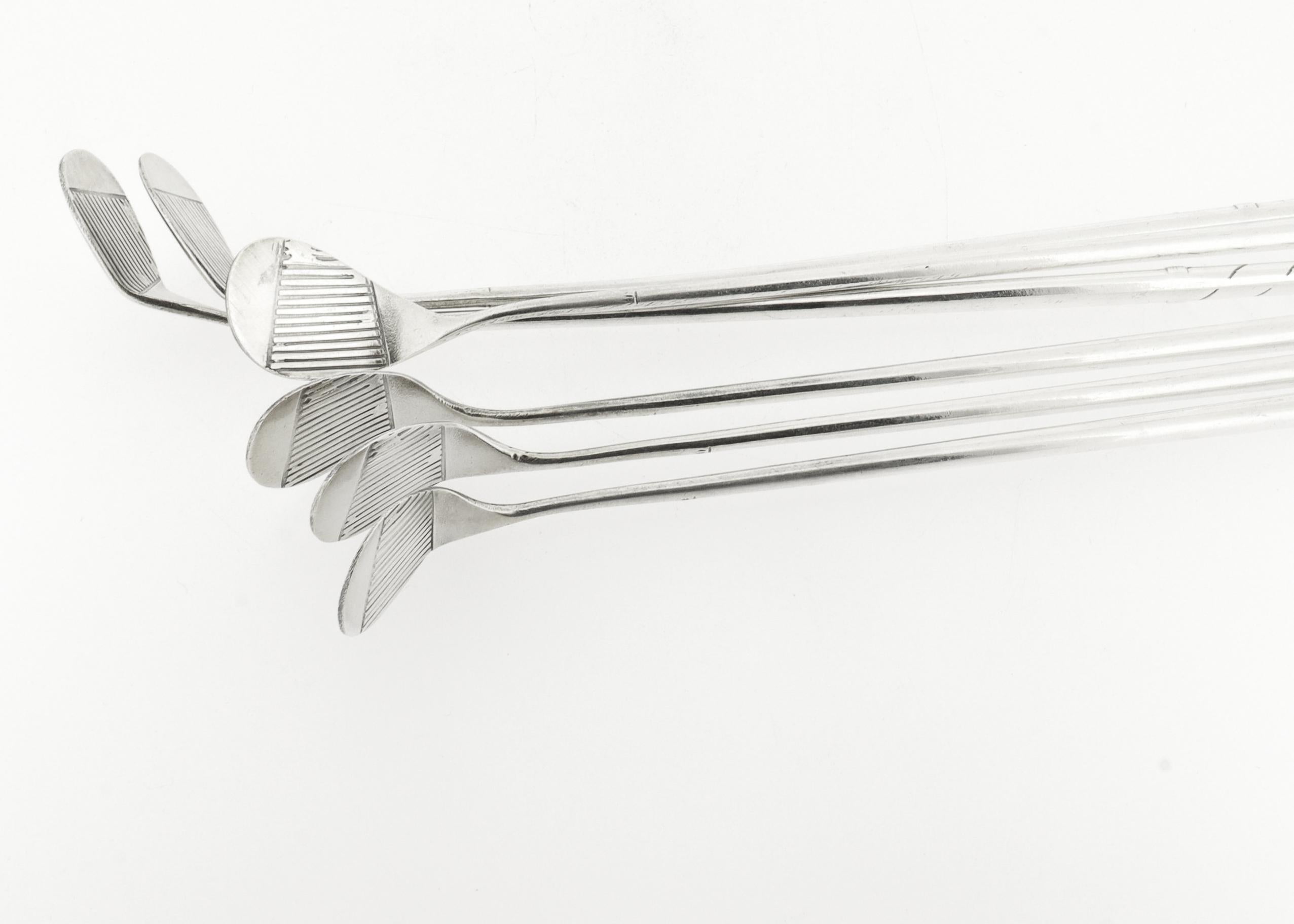 Vintage Hermès Set of 6 Silver Plated Mini Golf Clubs Cocktail Stirrers For Sale 2