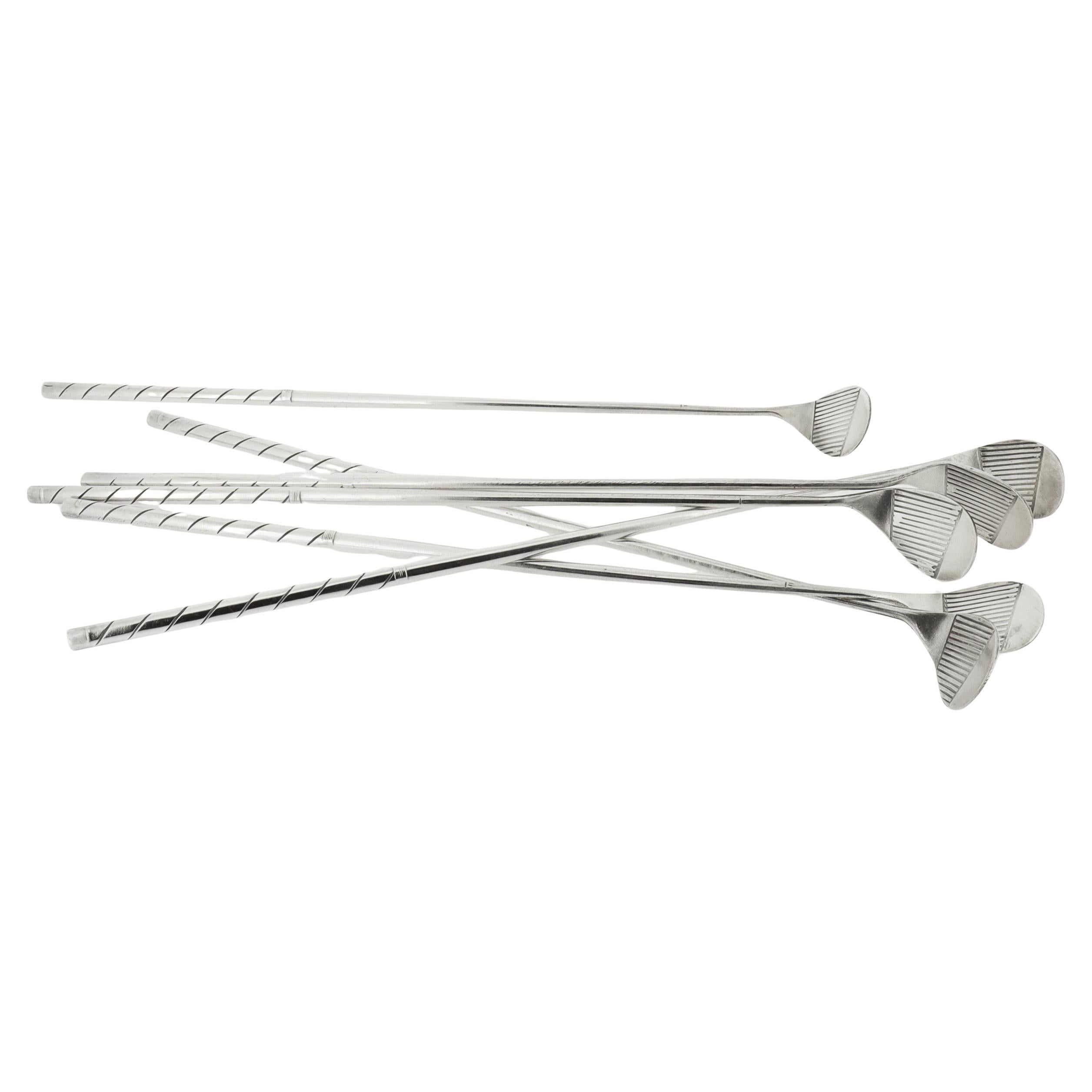 Vintage Hermès Set of 6 Silver Plated Mini Golf Clubs Cocktail Stirrers
