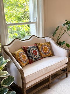 Vintage Hermes Silk Astrology Scarf Backed in Irish Linen Pillow Rust Red