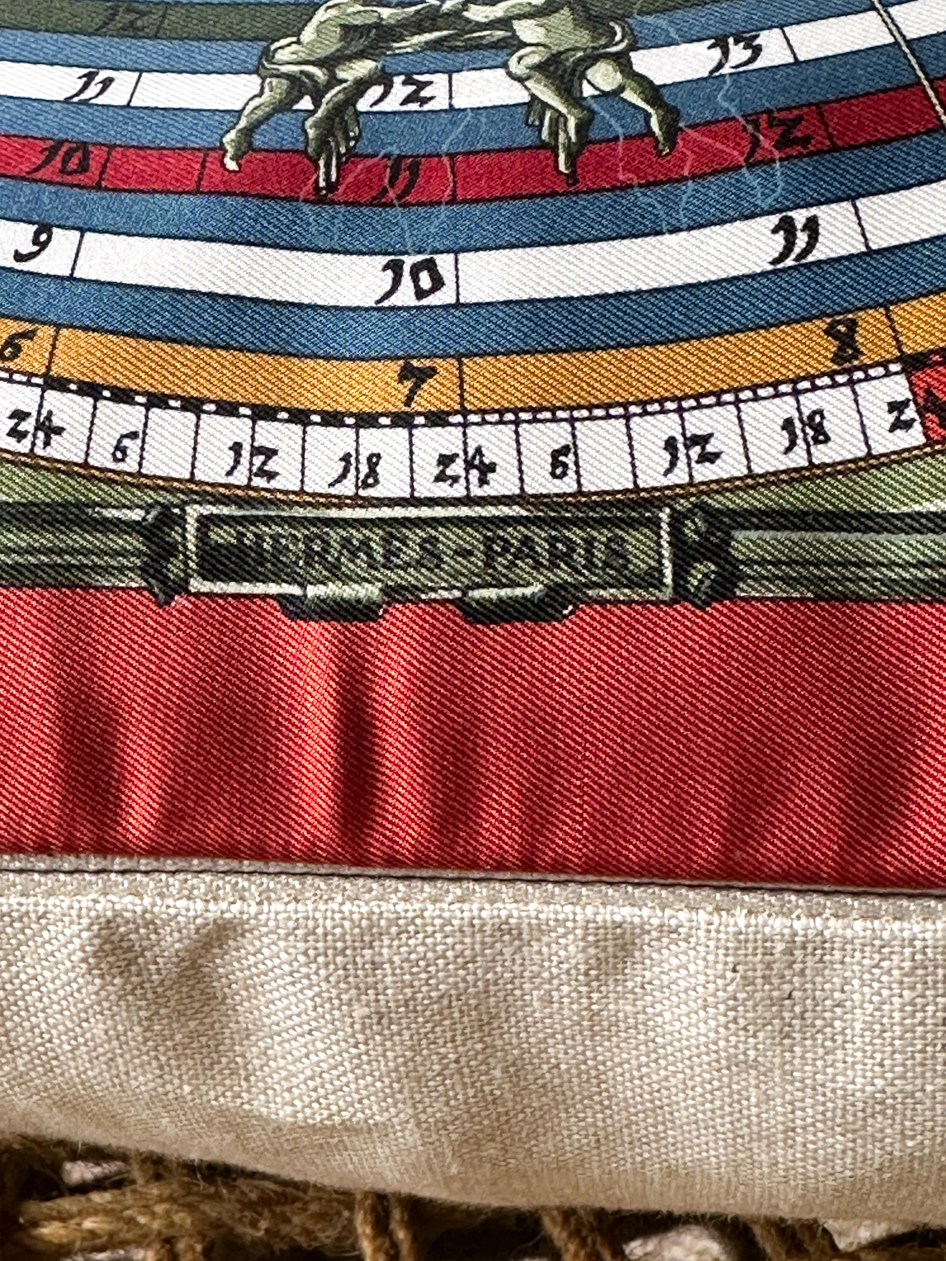 Vintage Hermes Silk Astrology Scarf Backed in Irish Linen Pillow Rust Red In Excellent Condition For Sale In Belfast, Northern Ireland