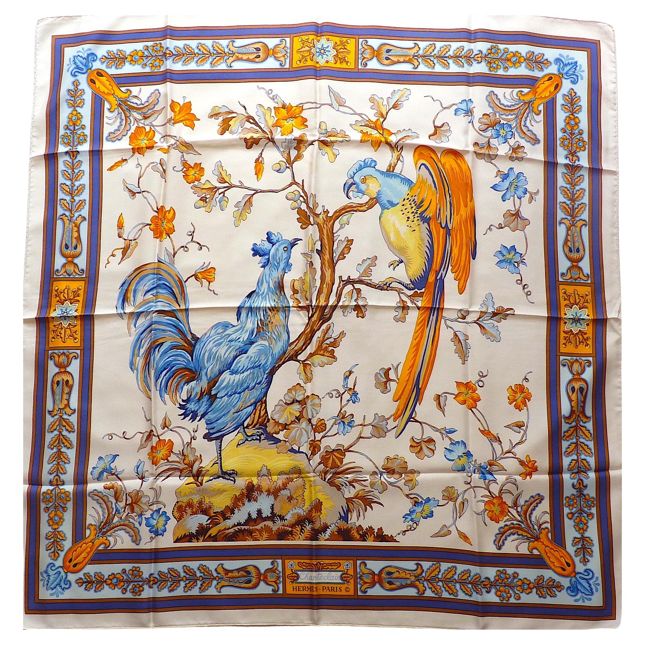 Vintage HERMES Silk Carre "Chanteclair", Rare Hermes Silk Scarf For Sale