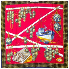 Vintage Hermes Silk Scarf 35" "Les Raisins de la Mer" by Pierre Péron 1967