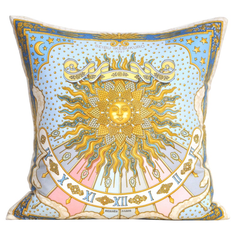 Vintage Hermes Silk Scarf and Irish Linen Luxury Cushion Pillow Blue and  Gold at 1stDibs