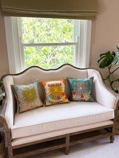 Vintage Hermes Silk Scarf and Irish Linen Luxury Cushion Pillow Orange Blue