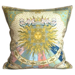 Vintage Hermes Silk Scarf and Irish Linen Luxury Cushion Pillow Pastel Blue Pink