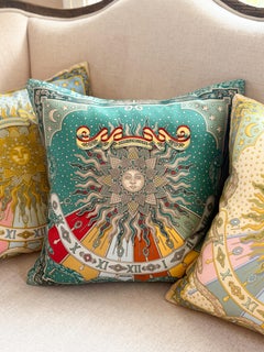 Vintage Hermes Silk Scarf and Irish Linen Luxury Cushion Pillow Teal Turquoise