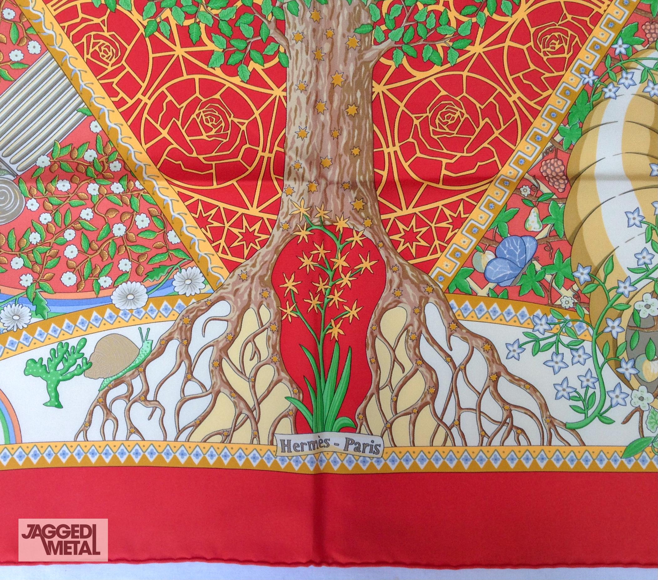 Vintage HERMÈS Seidenschal AXIS MUNDI 90cm CHRISTINE HENRY (Braun) im Angebot