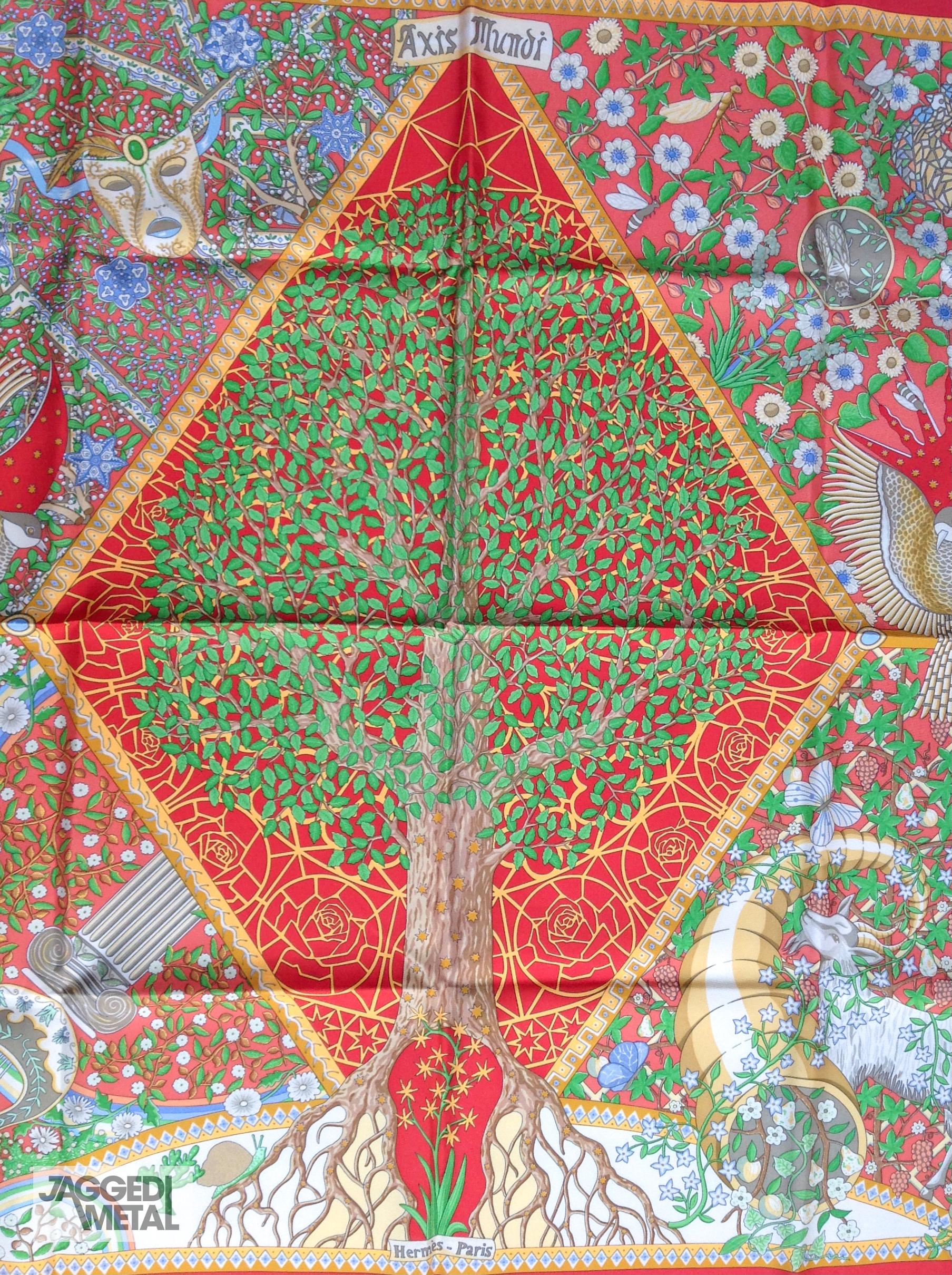 Vintage HERMÈS Seidenschal AXIS MUNDI 90cm CHRISTINE HENRY im Angebot 3