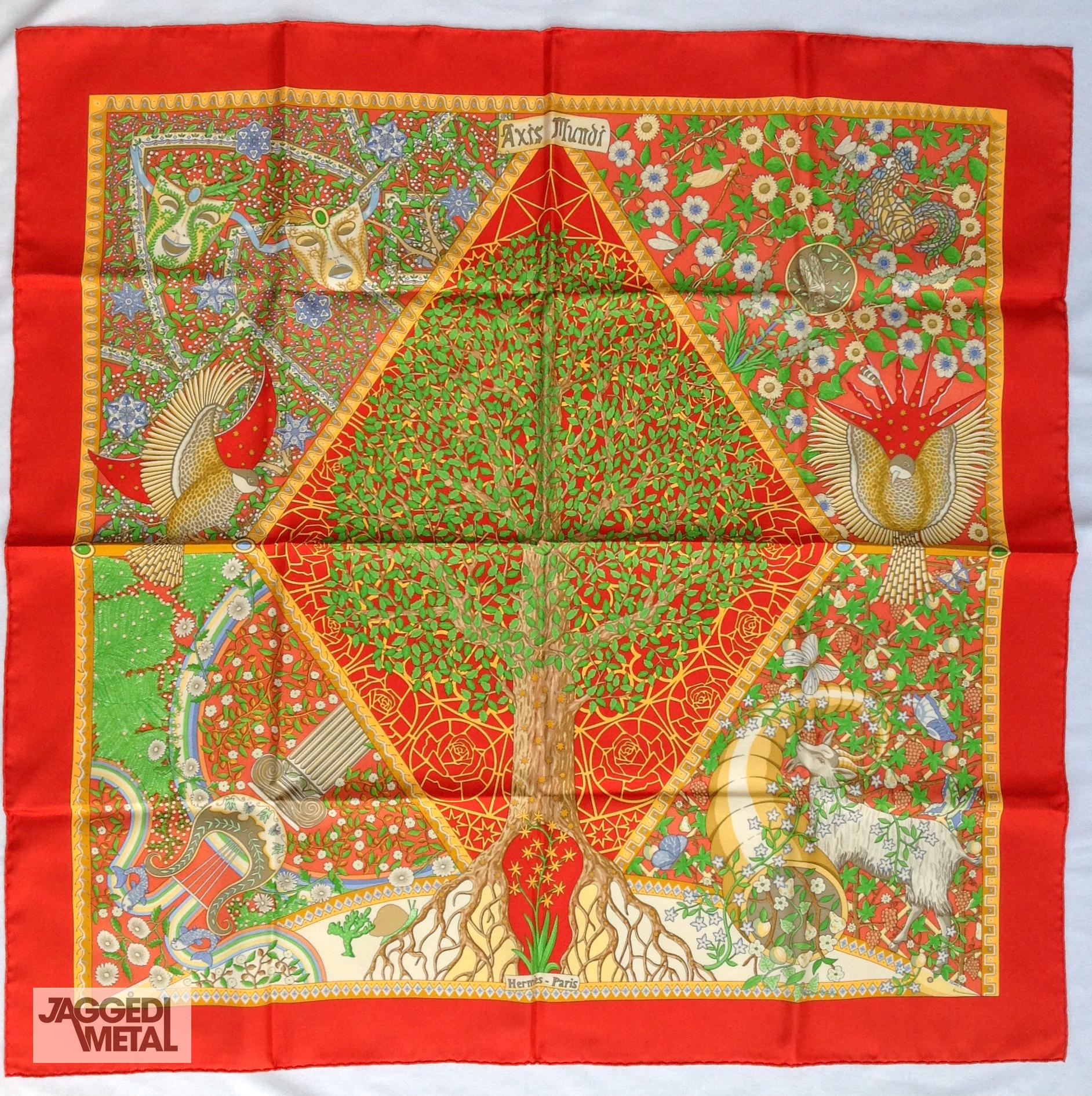 Vintage HERMÈS Seidenschal AXIS MUNDI 90cm CHRISTINE HENRY im Angebot 4