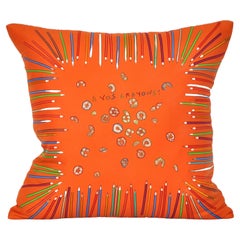 Vintage Hermes Silk Scarf backed in Linen Pillow Cushion Quirky Bright Orange