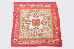 Vintage Hermes Silk Scarf Early America 70's Red, Orange, Sage Green, Blue
