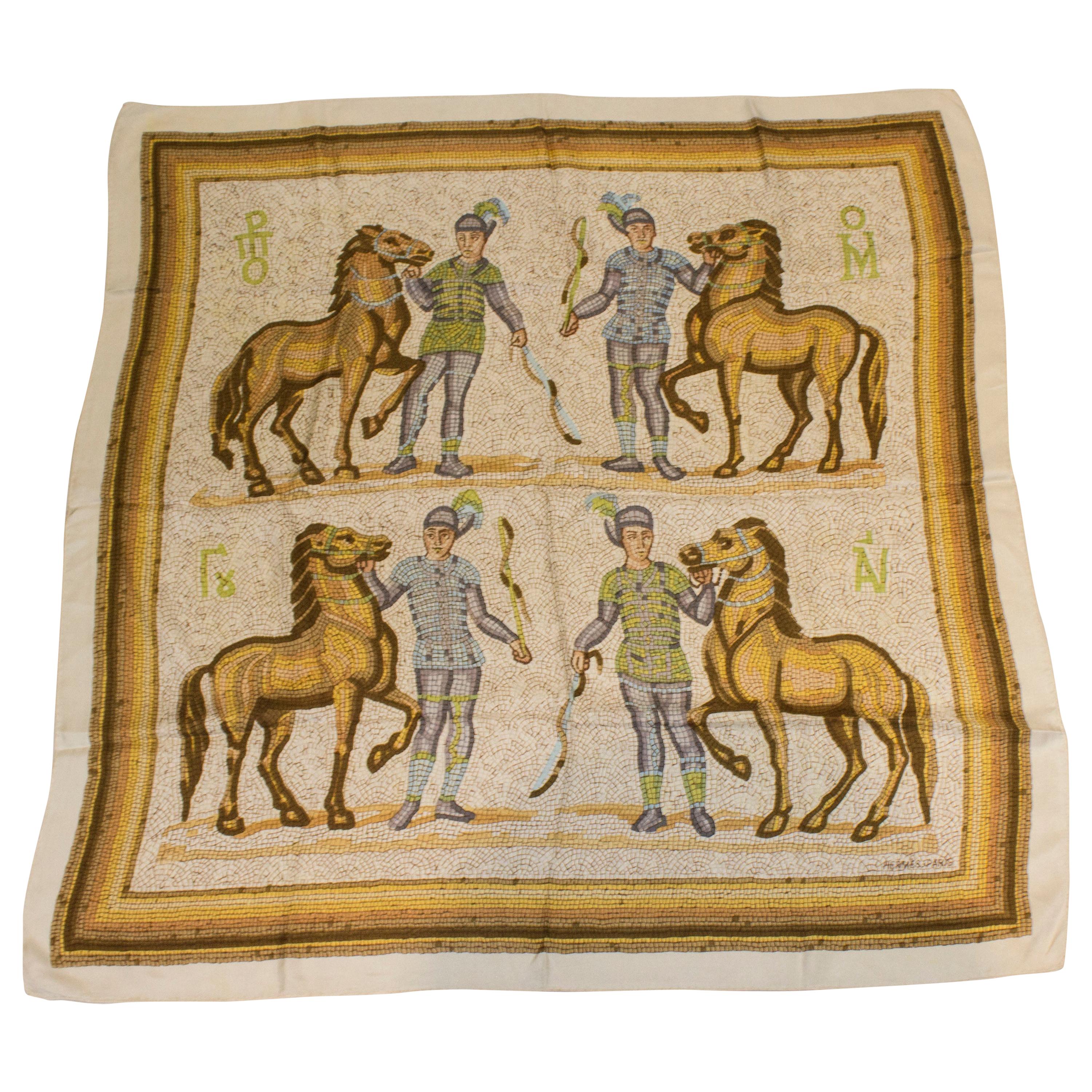 Vintage Hermes Silk Scarf with Horse Design