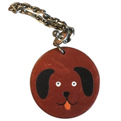 Vintage Hermes Silver and Leather Puppy Keyring or Kelly or Birkin Charm