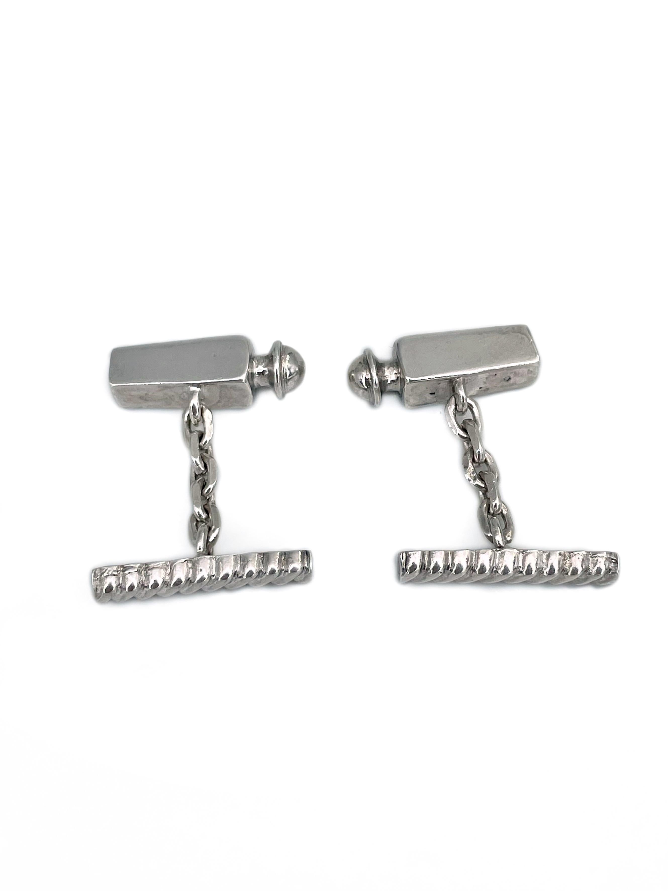 Vintage Hermès Silver “Caleche” Perfume Bottle Shape Chain Cufflinks For Sale 1