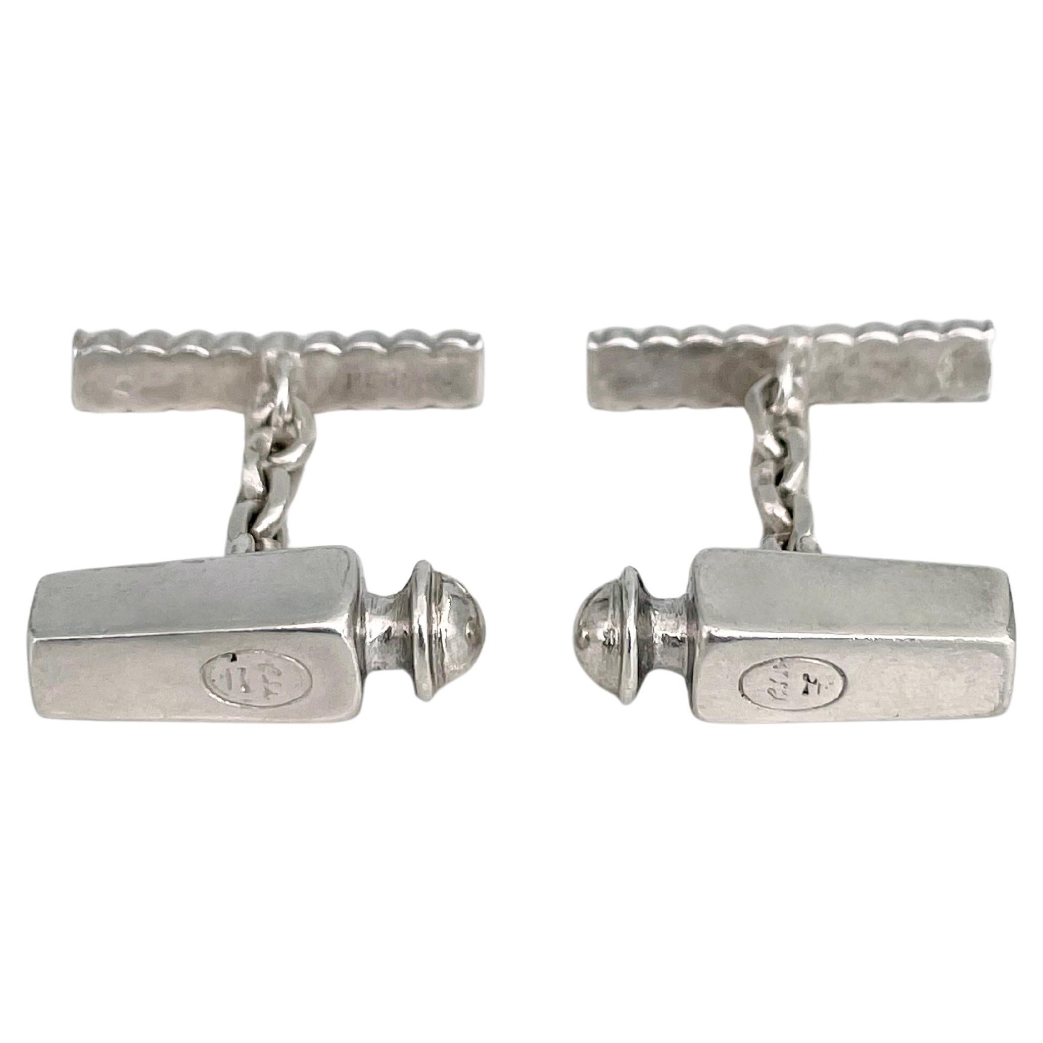 Vintage Hermès Silver “Caleche” Perfume Bottle Shape Chain Cufflinks For Sale