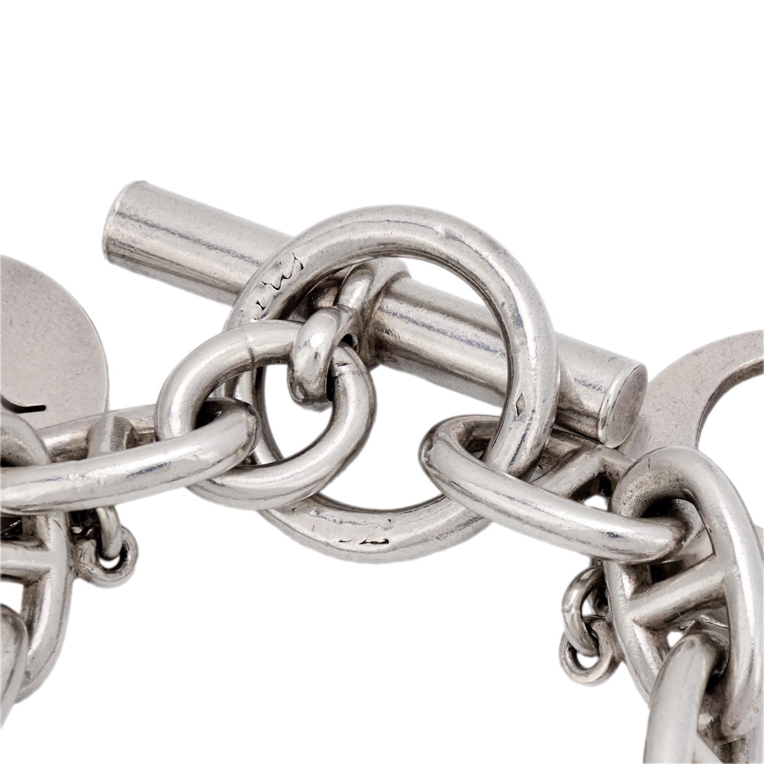 Moderno Bracciale charme vintage Hermes in argento con catena d'ancre