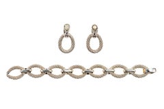 Hermès Silver and Gold Oval Link Bracelet and Earrings, French, circa 1960
