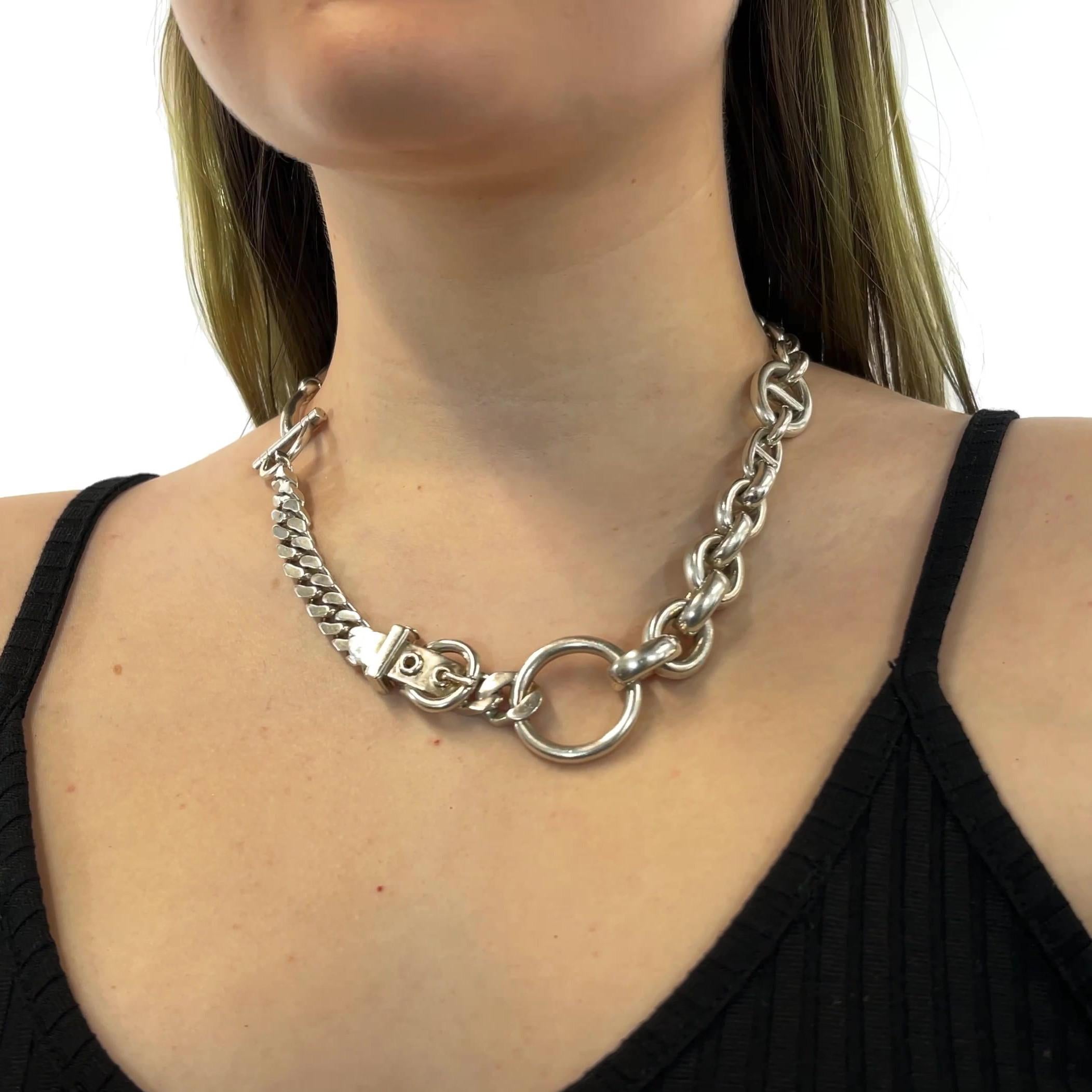 One Vintage Hermes Silver Pele Mele Necklace. Crafted in sterling silver signed Hermes, with French hallmarks. Circa 2000s. Original receipt included. The necklace measures 19 1/2 in length. 

About this Piece: Our Vintage Hermes Silver Pele Mele