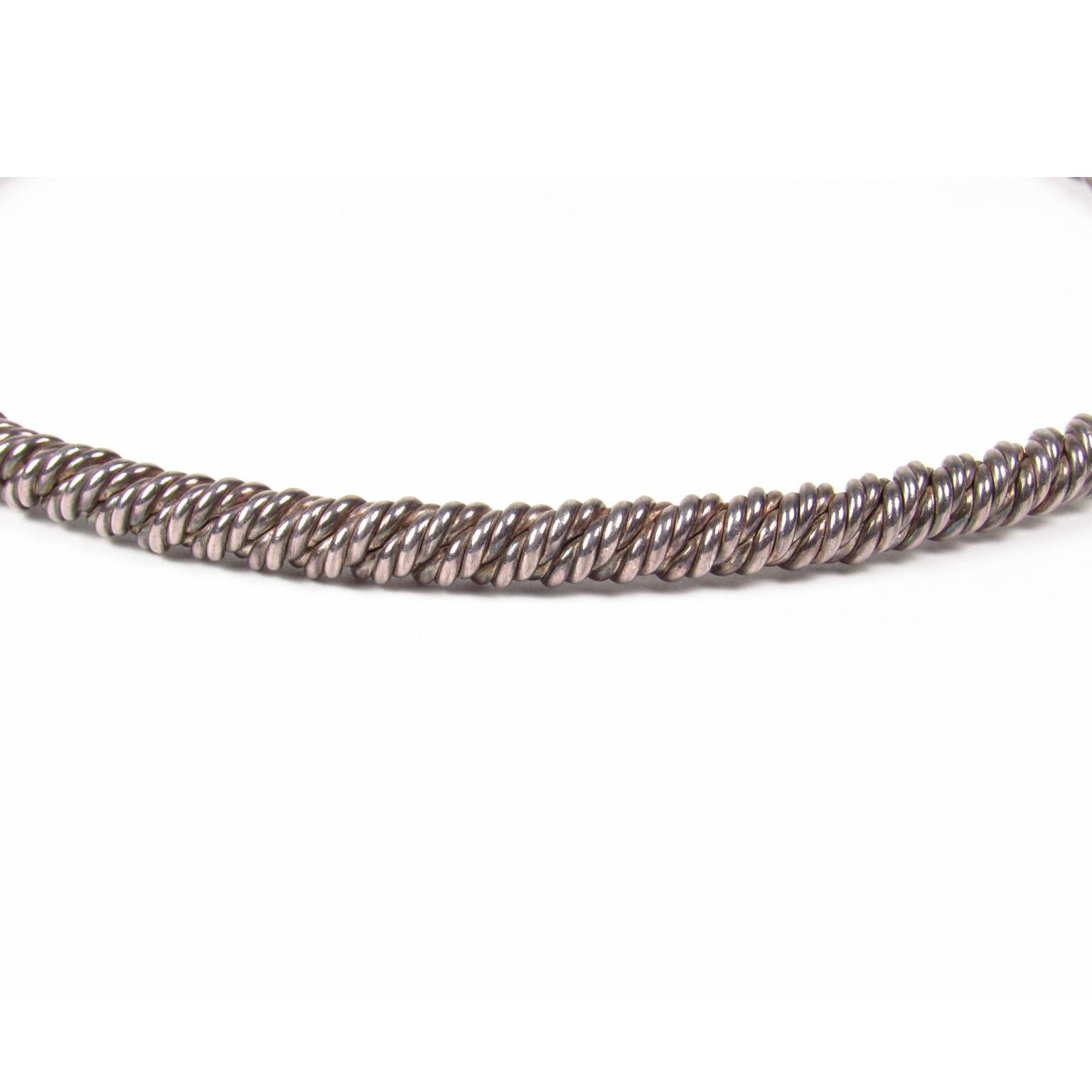 Vintage Hermes Silver Rope Twist Choker Necklace In Good Condition In Concord, MA