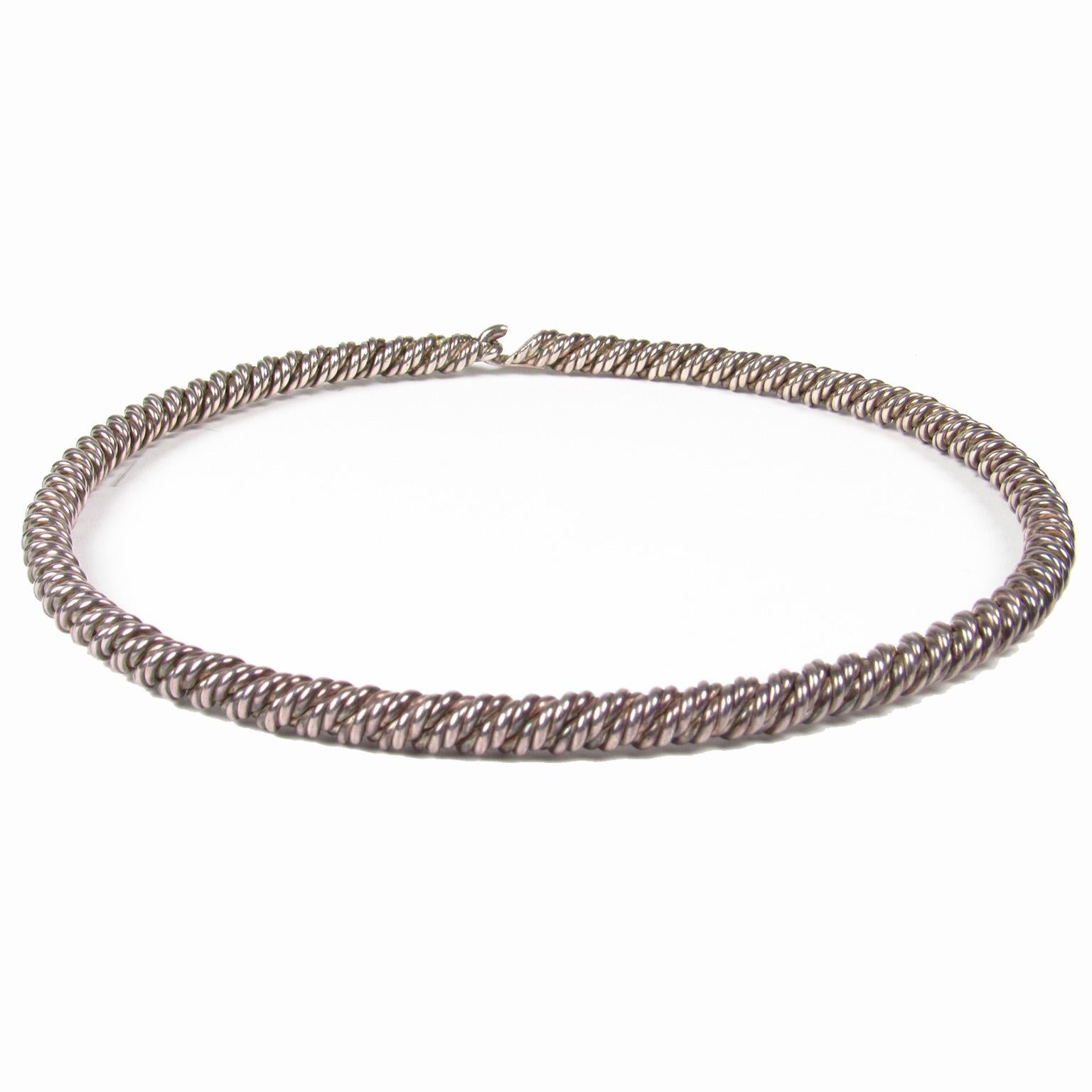 20th Century Vintage Hermes Silver Rope Twist Choker Necklace