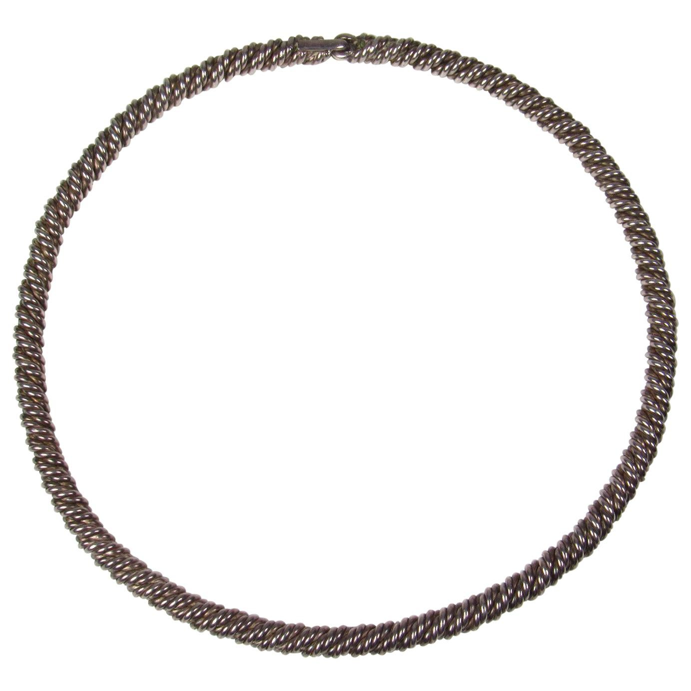 Vintage Hermes Silver Rope Twist Choker Necklace