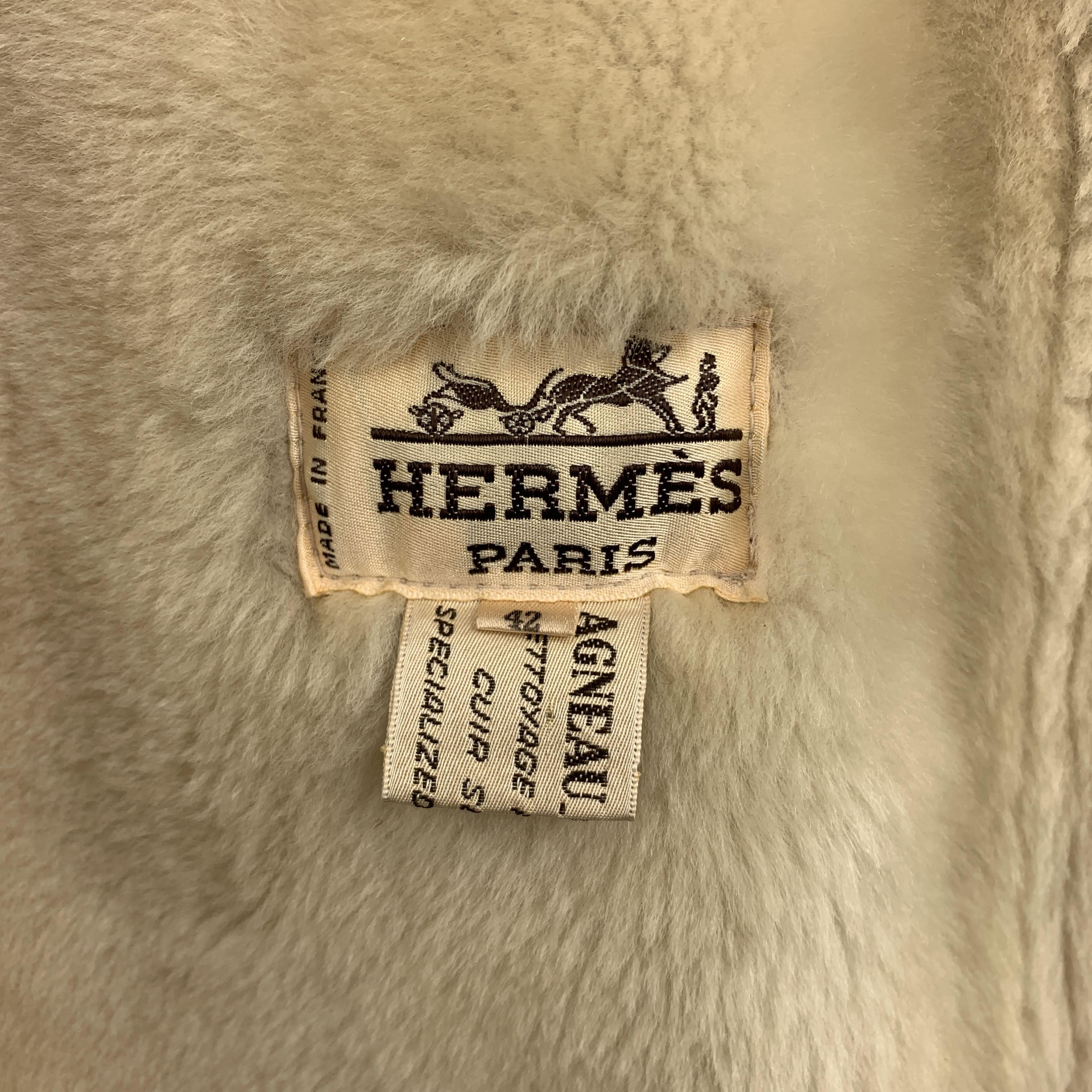 Vintage HERMES Taille 10 Tan & Cream Shearling Coat / Jacket 5