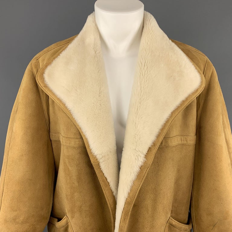 Vintage HERMES Size 10 Tan and Cream Shearling Coat / Jacket at 1stDibs