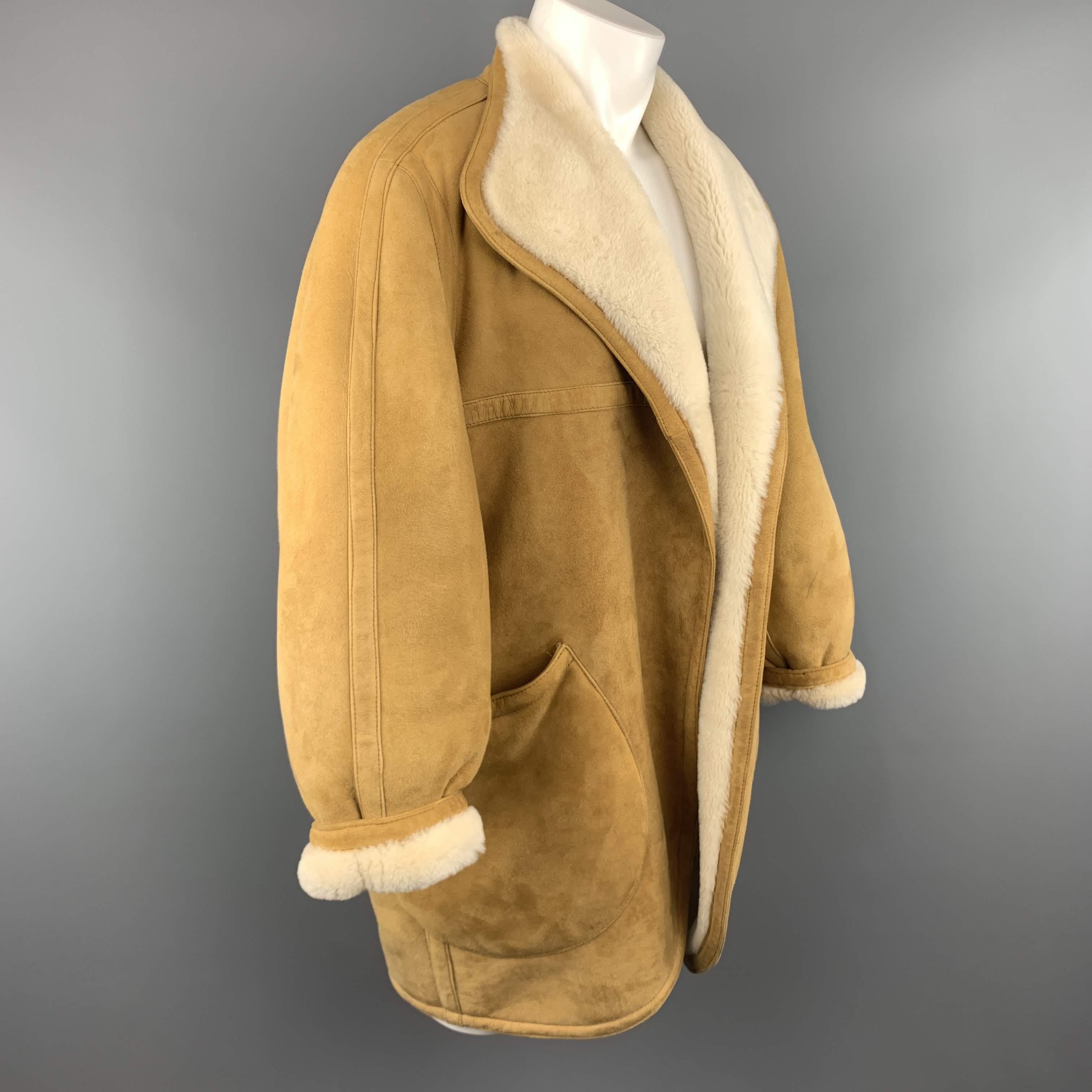 Marron Vintage HERMES Taille 10 Tan & Cream Shearling Coat / Jacket