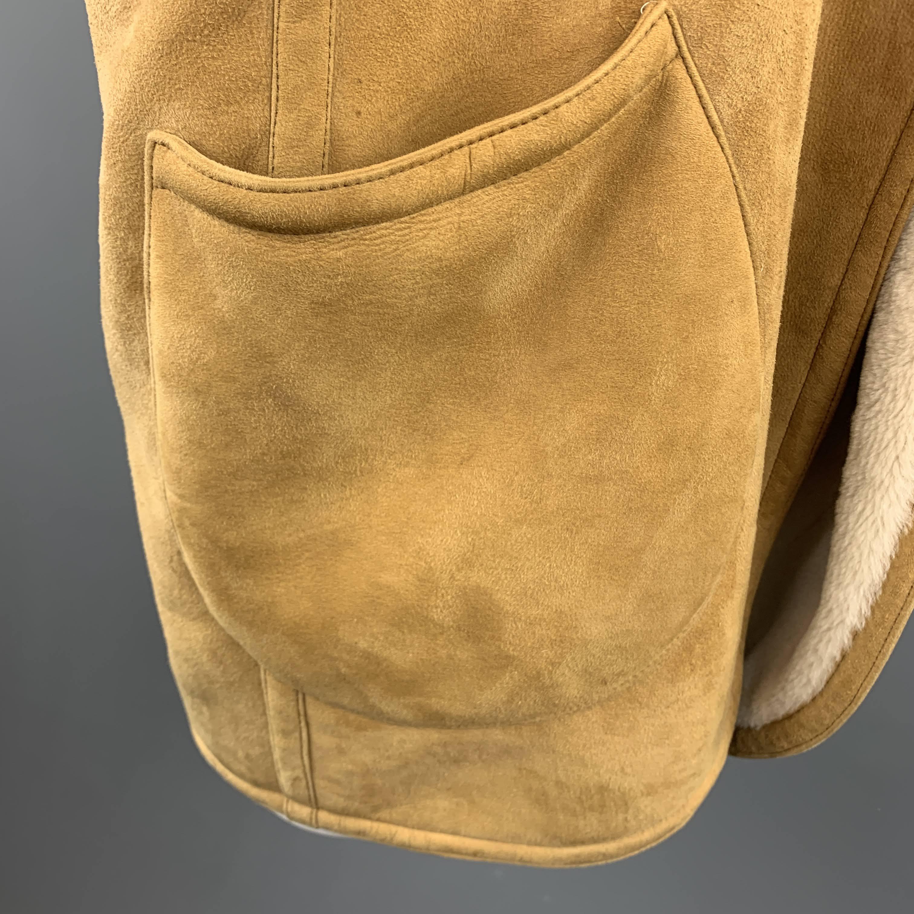 Brown Vintage HERMES Size 10 Tan & Cream Shearling Coat / Jacket