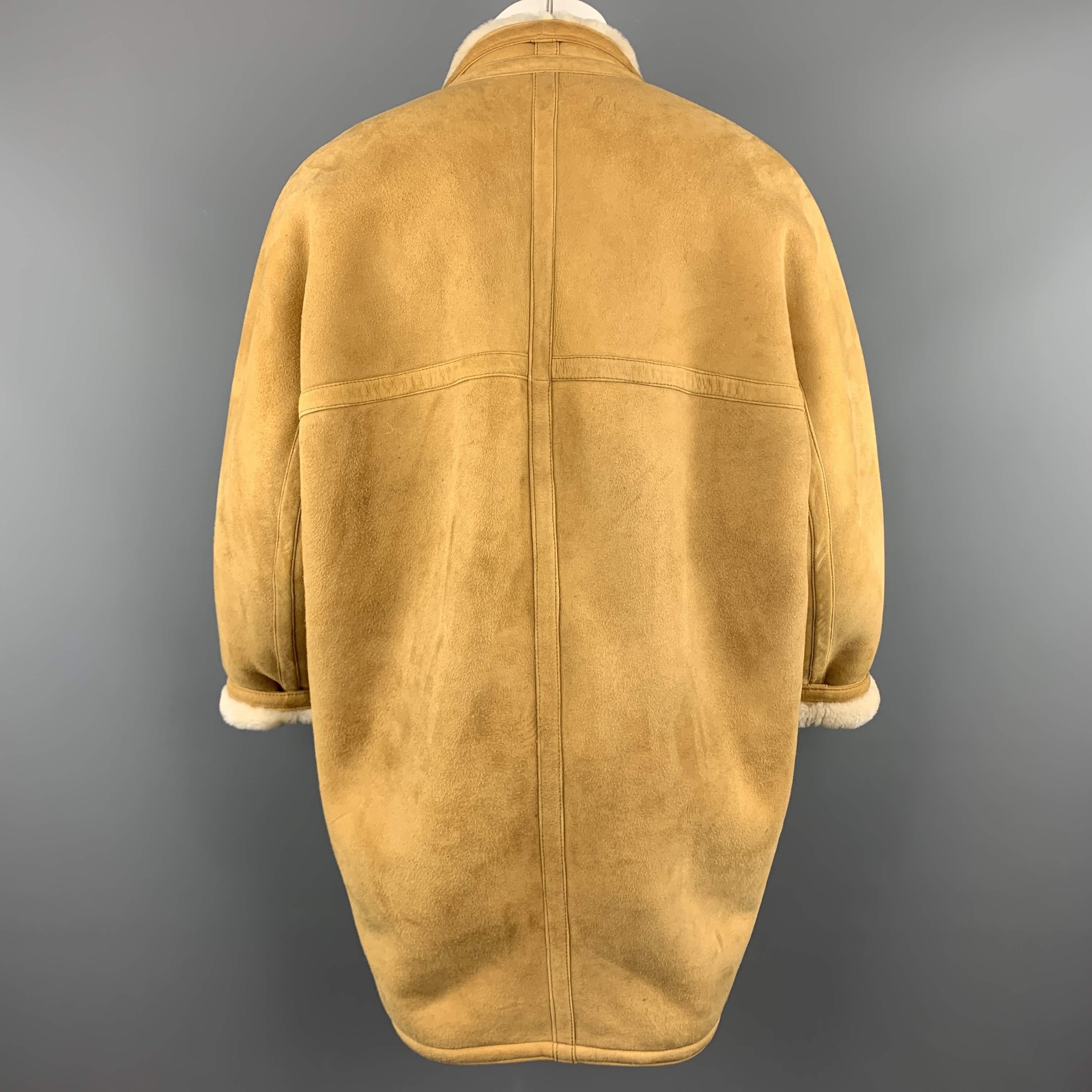 Vintage HERMES Taille 10 Tan & Cream Shearling Coat / Jacket 2