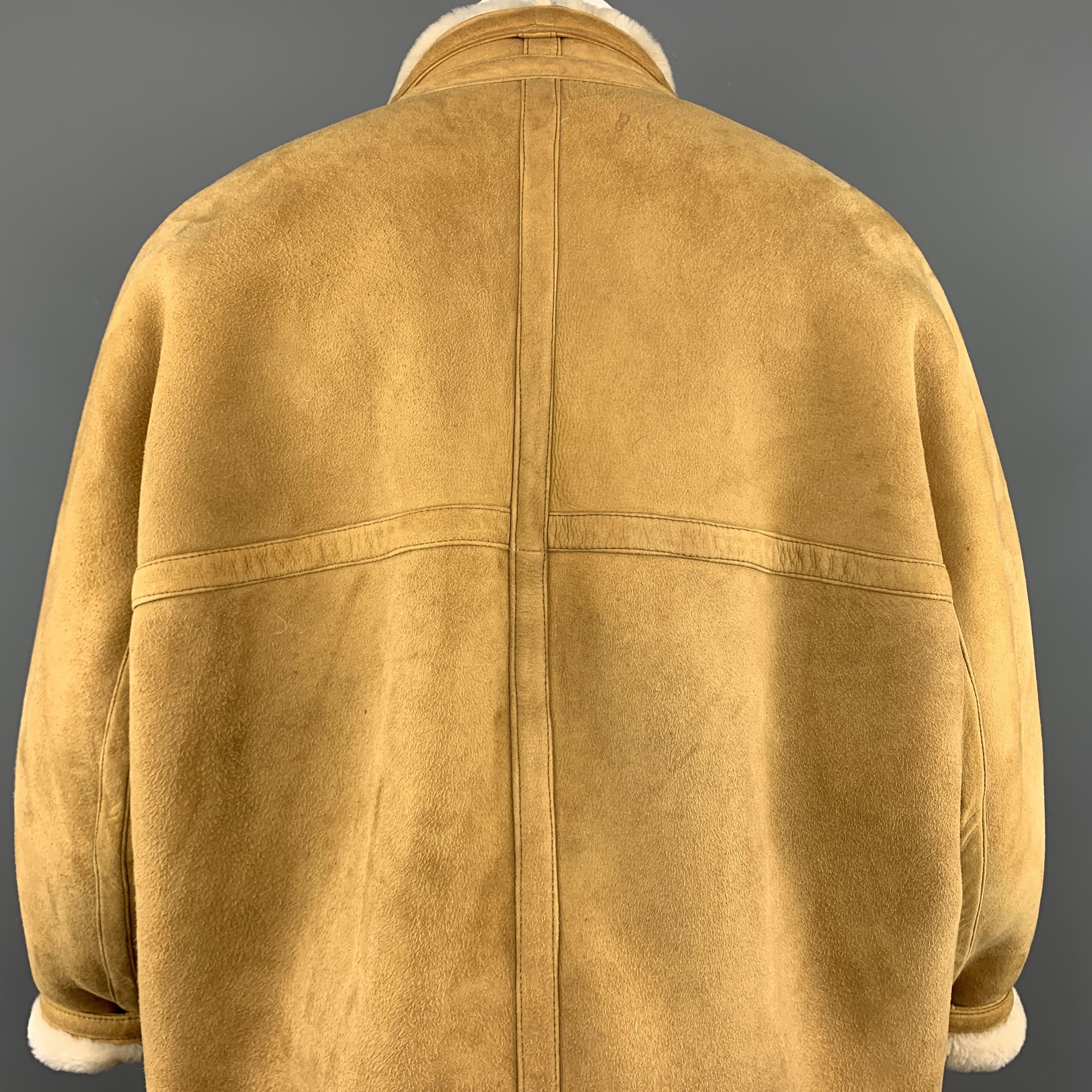 Women's Vintage HERMES Size 10 Tan & Cream Shearling Coat / Jacket