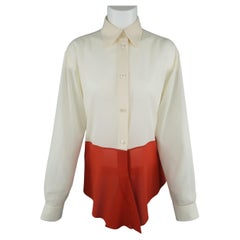 Vintage HERMES Size 8 Beige & Orange Color Block Silk Chiffon Blouse