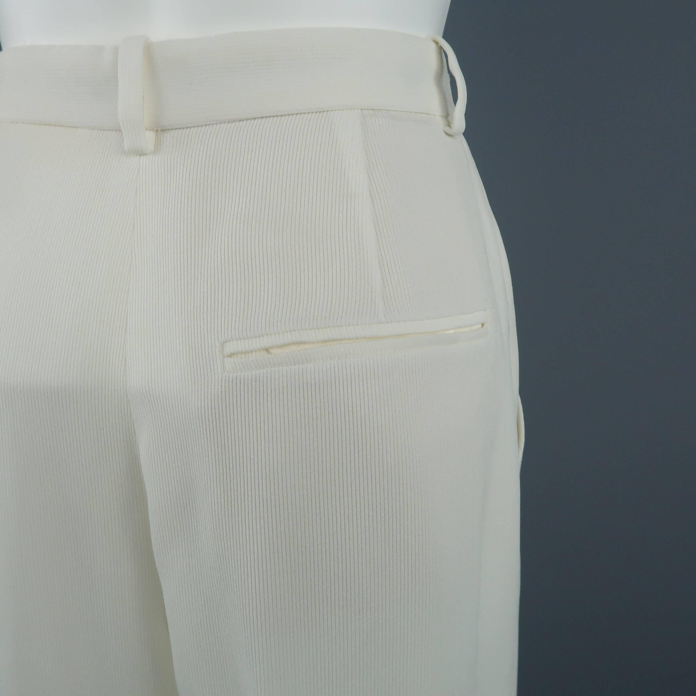 Hermes Vintage Beige Ribbed Viscose Pleated Dress Pants In Good Condition In San Francisco, CA