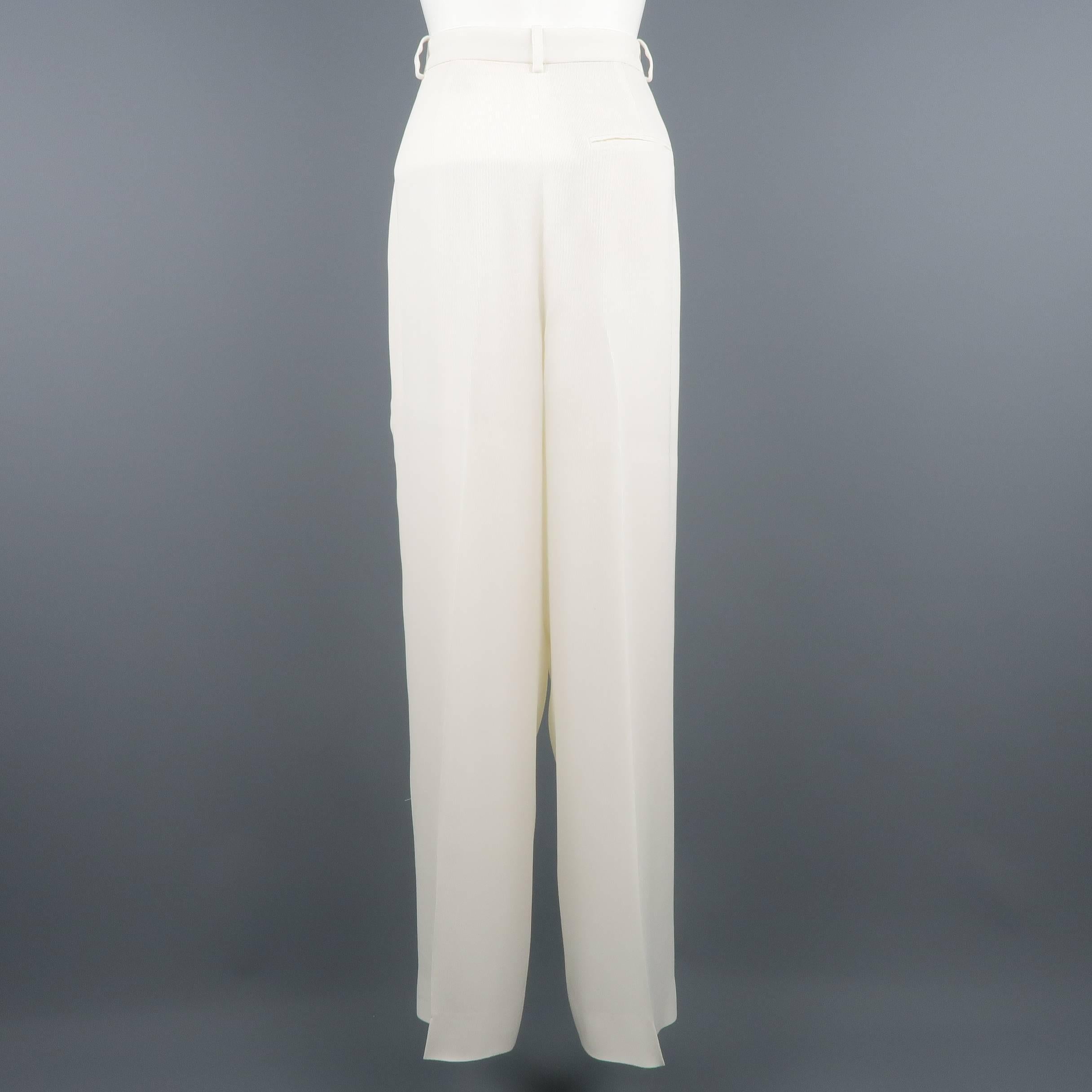 Women's Hermes Vintage Beige Ribbed Viscose Pleated Dress Pants